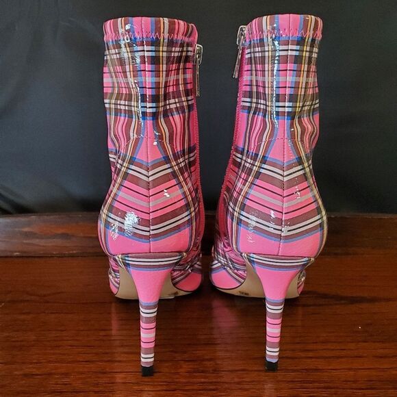 Jessica Simpson High Heel Ankle Boots Pink Plaid Size 6 - Picture 4 of 11